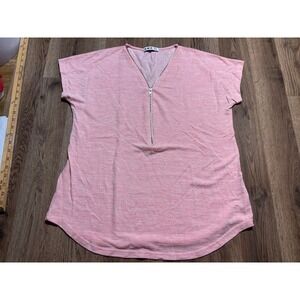 SMX Half Zip T-Shirt Womens XL Pink Adult Short Sleeve Casual Marled Excellent